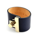 メゾンボワネ Maison Boinet 95027G 79 03 Navy M ヒネリ金具 レザー ブレスレット バングル 40mm