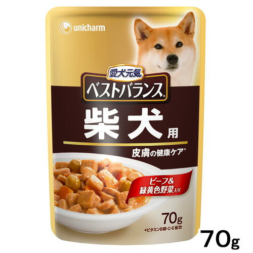 愛犬元気 ベストバランス　パウチ　柴犬用　ビーフ＆緑黄色野菜入り　70g【関東当日便】