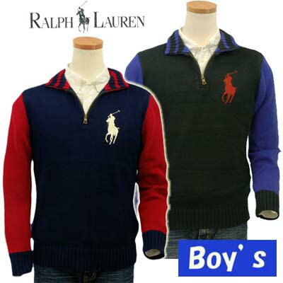 POLO by Ralph Lauren Boy'sビッグポニー&"3"切替ハーフジップセーター【2011-Fall/NewModel】【ラルフローレン ボーイズ】 【楽ギフ_包装選択】【円高還元】激安 50%オフ【ラルフローレン ボーイズ】