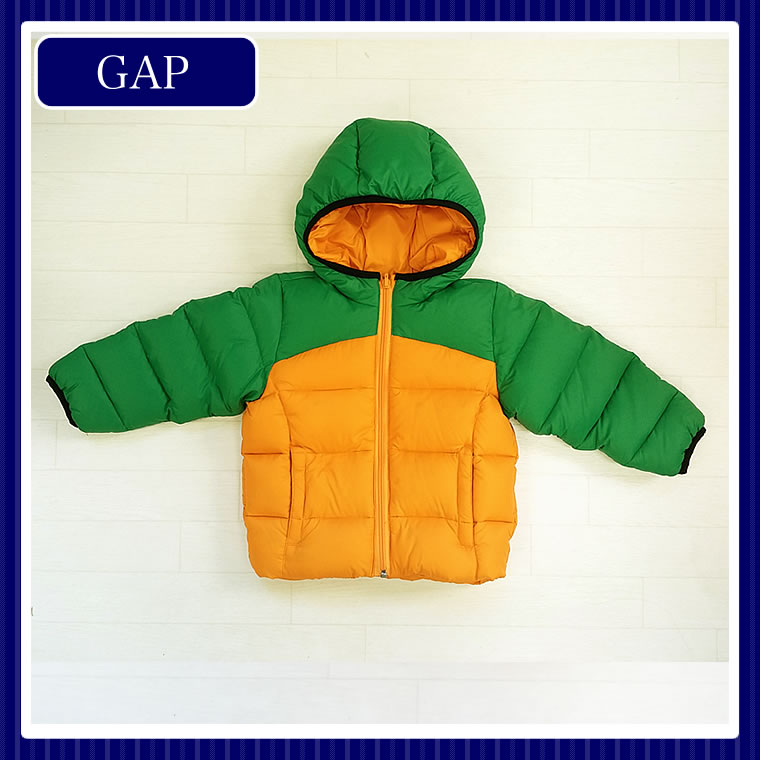【送料無料】ベビーギャップ国内正規品(babyGap)グリーン×オレンジのかっこいいダウンジャケット！(1歳/1才/2歳/2才/24M/2T/3歳/3才/3T/4歳/4才/4T/5歳/5才/5T/6歳/6才/6T)(80cm/90cm/95cm/100cm/110cm/790493/gap) 【mtmgif】