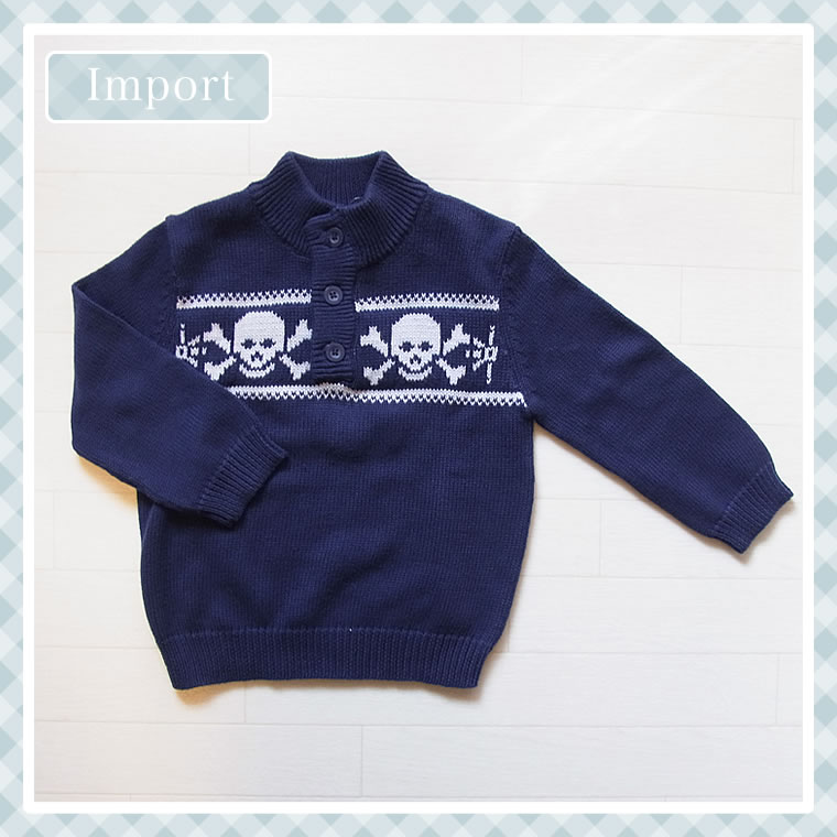 【送料無料】チェロキー(CHEROKEE)正規品コットン100%の胸元のスカル柄編込み模様がかっこいいセーター(6M/12M/1歳/1才/18M/2歳/2才/24M/2T/3歳/3才/3T/4歳/4才/4T/5歳/5才/5T/男の子用)(80cm/90cm/95cm/100cm/110cm)