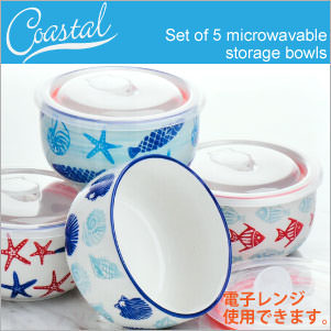 coastal 保存容器 5セット フタ付き容器 陶器 冷蔵庫 冷凍庫 電子レンジ 使用可…...:cherrybell-k:10000196