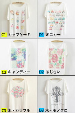 送料無料 ゆったりサイズ ドルマンTシャツ ポップイラスト カラフル 水彩画タッチ メルヘン キスマーク 花柄 風景 15ss (全30種) 05P09Jul16