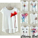 送料無料 レインボーカラー テールカットTシャツ 水彩画タッチ ネコ 猫 イヌ たんぽぽ 羽 アニマル メルヘン柄 ポップ にじみ ふんわりイラスト 17ss (全6柄/Lサイズ)