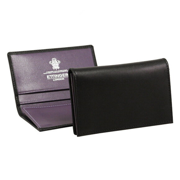 エッティンガー ETTINGER メンズ 名刺入れ(カードケース) ブラック 黒 ロイヤルコレクション LEATHER VISITING CARD CASE ST143JR BLACK/PURPLE PURPLE/STERLING COLLECTION【英国】