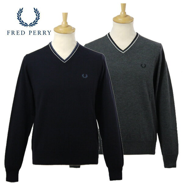 フレッドペリー メンズ Vネック長袖ニット [全2色] SCOLLO-V-BORDINO+LOGO 30302126 FRED PERRY★SUMMER SALE★【50％OFF】