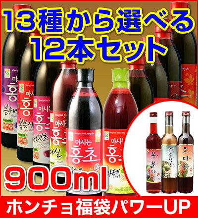 【全13種】新ホンチョ福袋！900ml（12本お選びセット）ザクロ、クマイチゴ、百年草、チェリー、ブルーベリー、サンシュユ、マテレモン、松芽酢、覆盆子（ポップンジャ）、五味子（オミジャ） 冬葵葉茶 ミスカル ダーマル 禅食