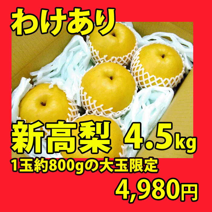 ★送料無料！◆大玉限定「新高なし」（ご家庭用）約4.5kg★「新高梨」約800g前後を厳選…...:chokuhan:10031598