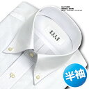 ★新商品★【ELLE HOMME】TC 形態安定加工 吸水速乾 ゆったり 半袖白ドビー・ボタンダウンシャツ(ビジネスシャツ/ワイシャツ/Yシャツ/ドレスシャツ/S〜LL/メンズ)(zen420-200)
