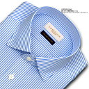 LORDSON Crest 長袖 ワイシャツ メンズ 春夏秋冬 形態安定加工 スリム ロンドンストライプ ワイドカラー|綿:100% ブルー チョーヤシャツ (zod162-350)
