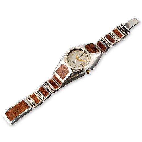 STANLEY GUESS(スタンリーゲス)：Wood/Silver Watch Case Short&Narrow Links w/Wood Inlaid Box Clip(ウッド/シルバーウォッチケースショート＆ナローリンクw/ウッドインレイドボックスクリップ)