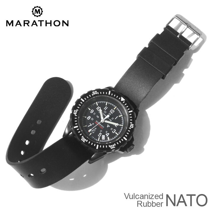 バネ棒付き 時計ベルト MARATHON マラソン NATO ラバーベルト Vulcanized Rubber NATO Strap マラソン ラバー ストラップ NATOベルト腕時計 バンド ミリタリー アメリカ軍 20mm WW005013BK