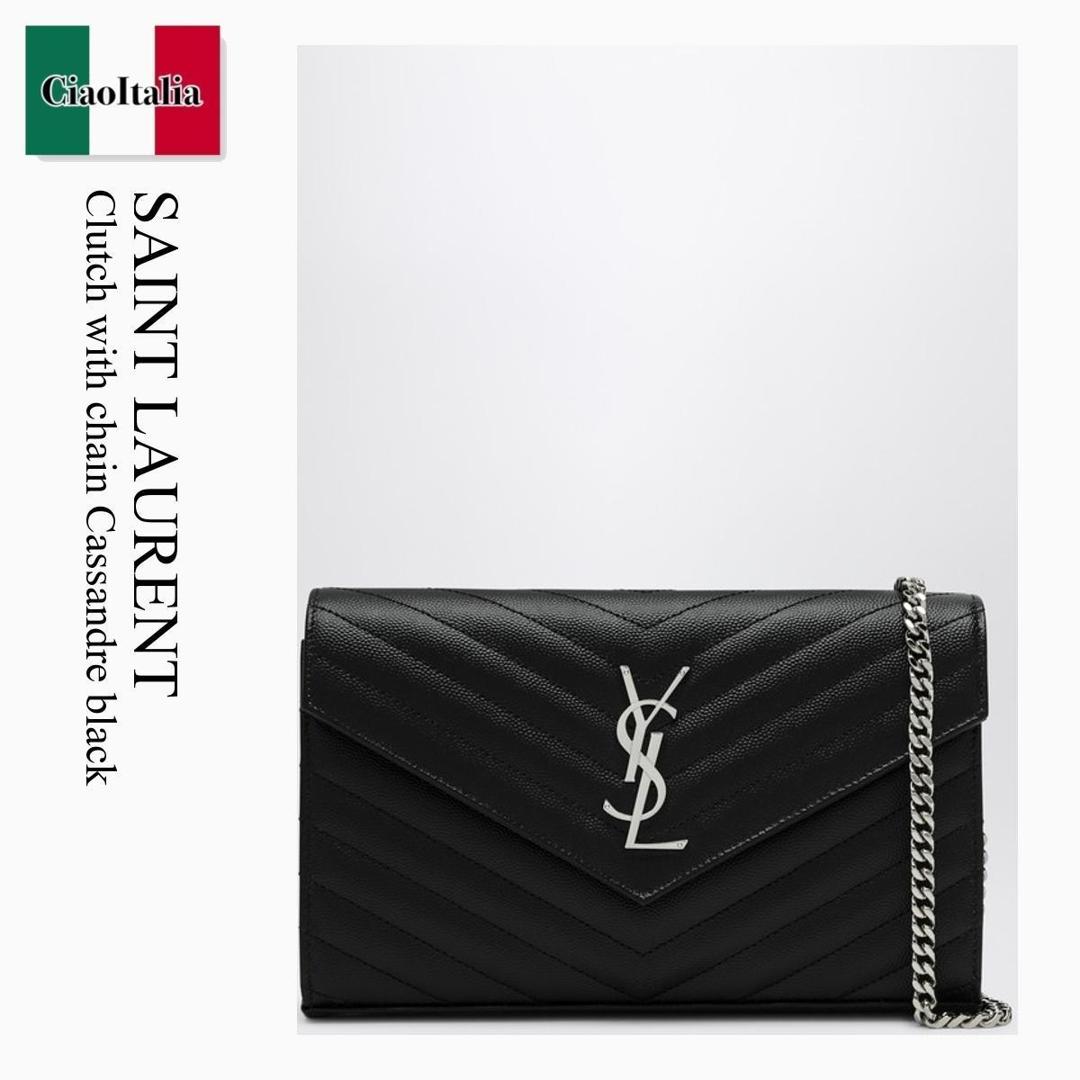 【数量限定・在庫限り・早い者勝ち！】 サンローラン / かばん / カバン / Saint Laurent Clutch With Chain Cassandre Black / 377828 BOW02 / 377828 BOW02 1000 / 377828BOW021000 / クラッチバッグ