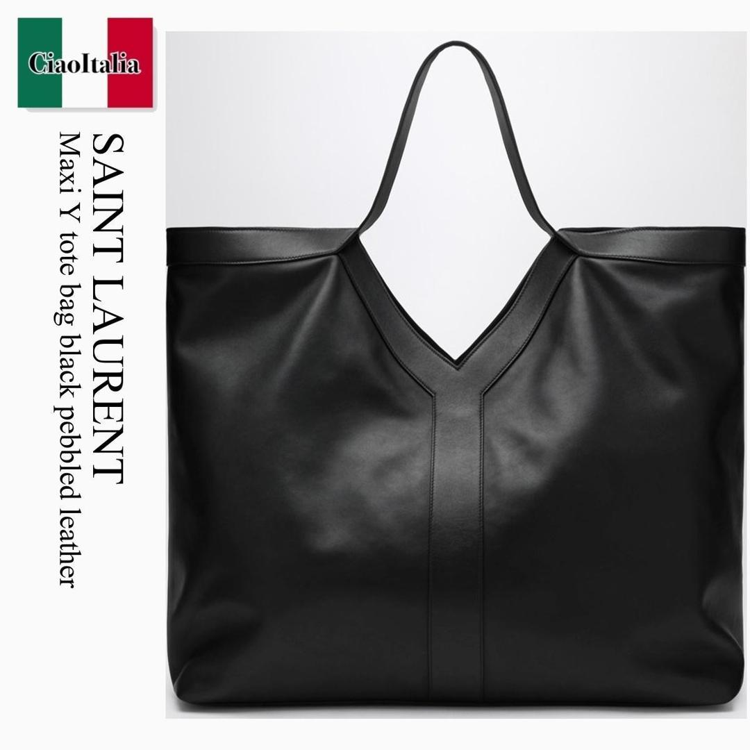 【数量限定・在庫限り・早い者勝ち！】 サンローラン / かばん / カバン / Saint Laurent Maxi Y Tote Bag Black Pebbled Leather / 838281 AAEIF / 838281 AAEIF 1000 / 838281AAEIF1000 / トートバッグ
