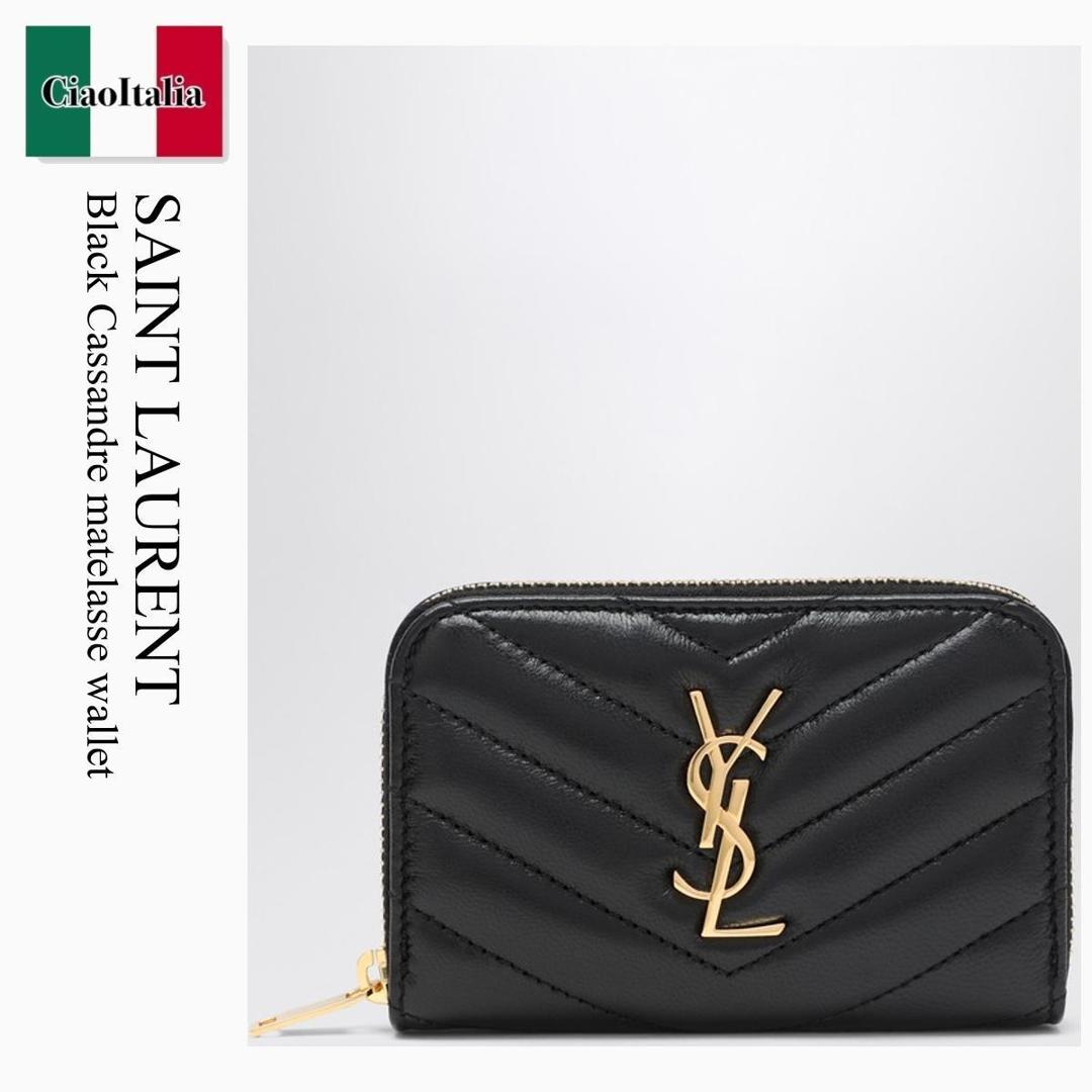 【数量限定・在庫限り・早い者勝ち！】 サンローラン / Saint Laurent Black Cassandre Matelasse Wallet / 804479 AAA44 / 804479 AAA44 1000 / 804479AAA441000 / コインケース・小銭入れ