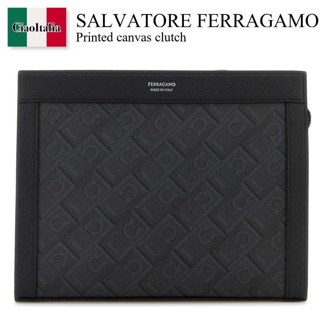 【数量限定・在庫限り・早い者勝ち！】 フェラガモ / かばん / カバン / Salvatore Ferragamo Printed Canvas Clutch / 241664 779696 / 241664 779696 NEROGRIGIO / 241664779696 / 241664779696 NEROGRIGIO / 241664779696NEROGRIGIO / クラッチバッグ