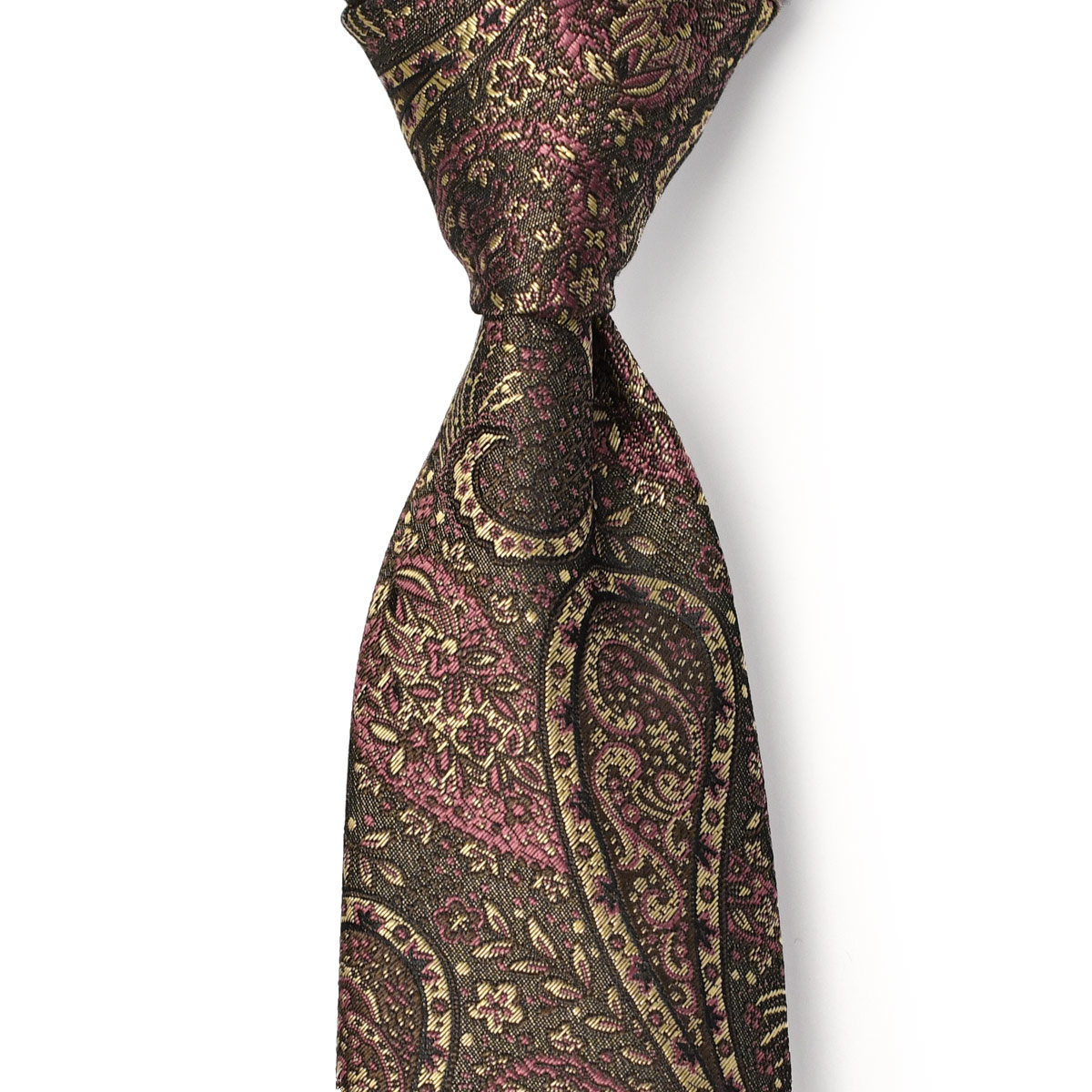 Atto Vannucci【アットヴァンヌッチ】ネクタイ 30114 セッテピエゲ シルク ペイズリー ブラウン×ピンク