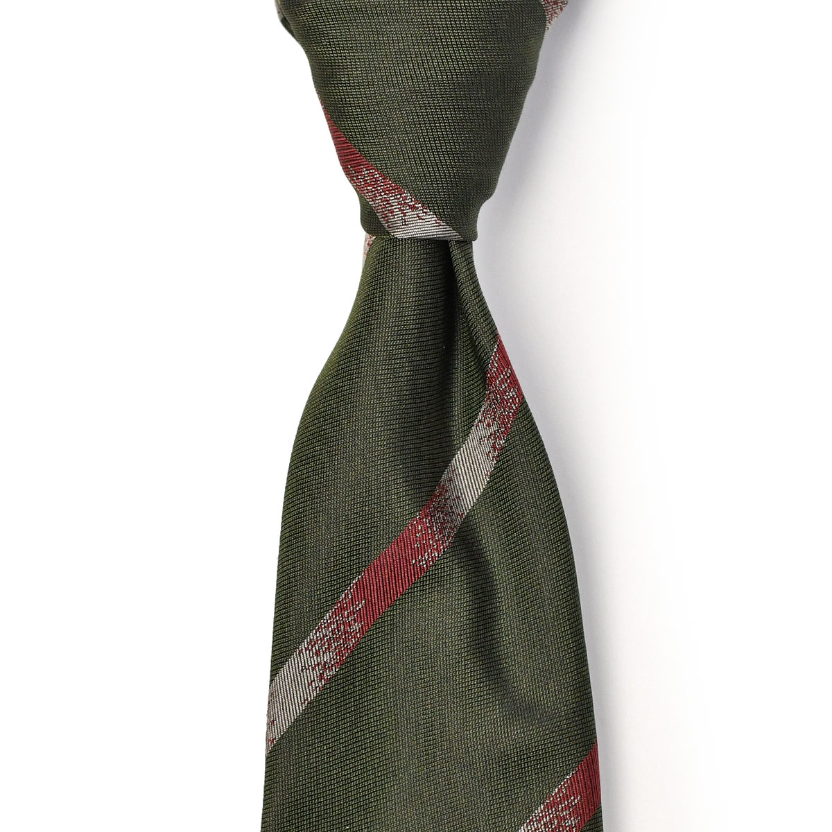 Atto Vannucci【アットヴァンヌッチ】ネクタイ 30014 セッテピエゲ シルク ストライプ グリーン×レッド