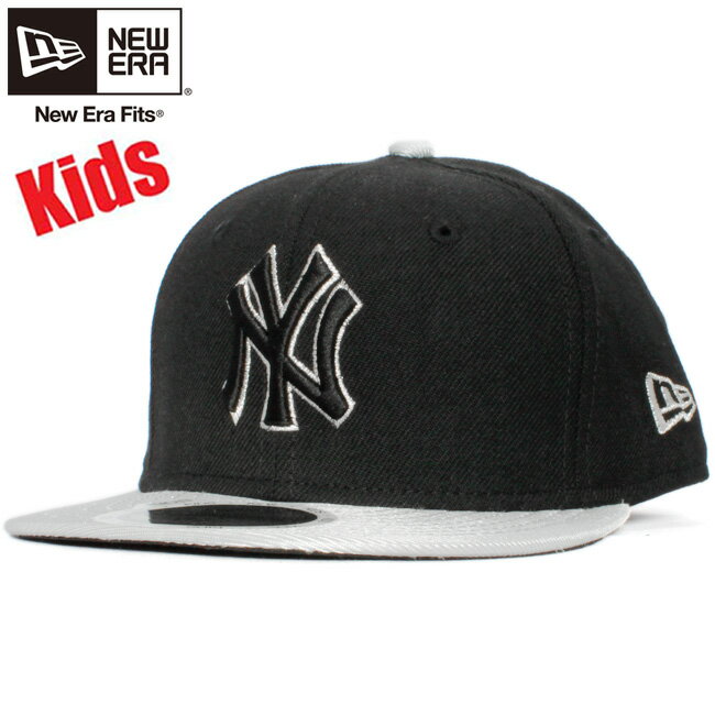 ニューエラ 5950キッズキャップ ツートンボディ ニューヨークヤンキース ブラック メタリックシルバー シルバーNew Era 59FIFTY Kids Cap 2Tone Body New York Yankees