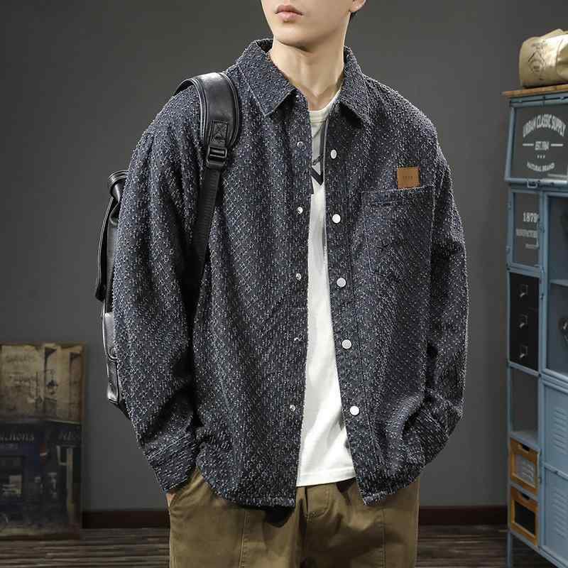 シャツ メンズ 男性用 アメリカン レトロ チェック柄 長袖 ネルシャツ 襟付き トップス ゆったり 大きいサイズ オーバーサイズ ブルゾン風 カジュアル ブラック