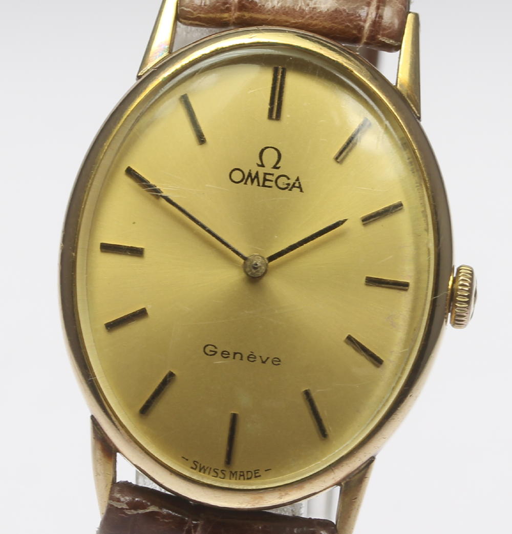 純正尾錠付 OMEGA オメガ ジュネーブ メンズ 手巻き Cal.625 社外革ベルト ゴールド文字盤 アンティーク 【180215】