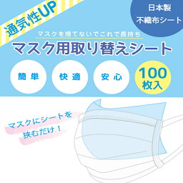 マスクシート　マスク用取り替えシート100枚入り　日本製　<strong>国産</strong>　使い捨て 不織布フィルター マスクフィルター インナーシート　とりかえシート 注・マスクは付属しません。