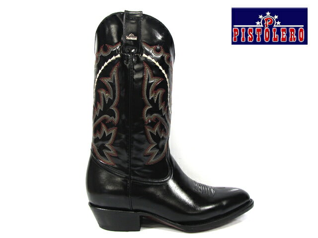 【店内全品大特価!!】 PISTOLERO 2103 western boots / cow boyblack leatherピストレロ ウエスタンブーツブラック レザーカウボーイブーツ レザー刺繍 ステッチ 黒