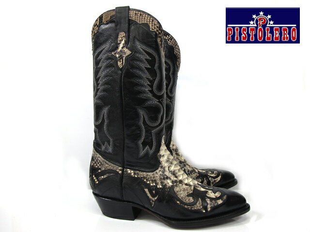 【店内全品大特価!!】 PISTOLERO 2111 (4040)western boots / cow boyblack python letherピストレロ ウエスタンブーツブラック レザー パイソン 本革カウボーイブーツ ヘビ皮刺繍 ステッチ