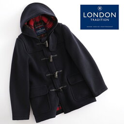 LONDON TRADITION メンズ スリムショート<strong>ダッフルコート</strong> <strong>ネイビー</strong> MARTIN 秋冬 英国製 ウール <strong>ロンドントラディション</strong> マーティン チェック 上着 MADE IN ENGLAND ギフト 短い 厚手 トラッド