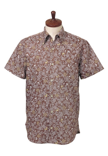 アロハシャツの国内本場、沖縄生産　【COCONUT JUICE】メンズアロハシャツ・かりゆしウェア（ブラウン） LLサイズ　大きいサイズありクールビズにアロハシャツ！クールビズにはアロハシャツ＆かりゆし