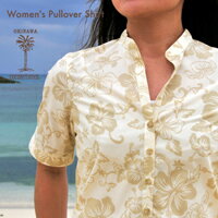セール中！アロハシャツの国内本場、沖縄生産　【COCONUT JUICE】hibiscus townレディースアロハシャツ（かりゆしウェア） LLサイズ　大きいサイズありクールビズにはアロハシャツ＆かりゆし