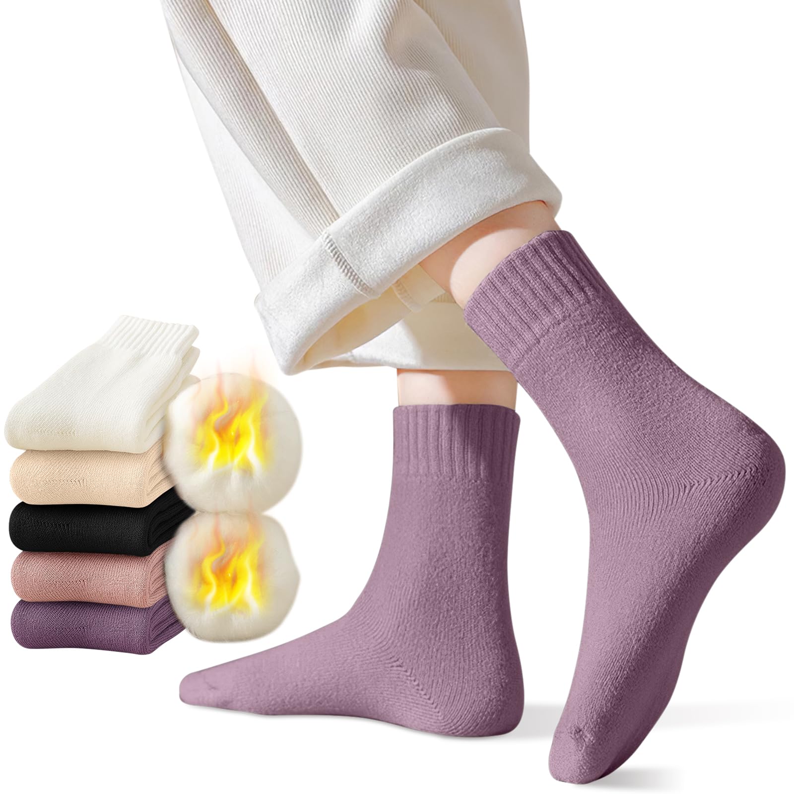 【送料無料】[Candybay] 靴下 レディース ソックス 秋冬 【極厚零下防寒・寝る時にも快適・雲感触り・38度ふわふわ速暖】 ぬくぬく靴下 極厚裏パイル 防菌防臭 蒸れず 耐久性 伸縮性 冷え対策 ルームソックス ピリング防止 3足/5足セット (5足セット/ダークピンク＋パー