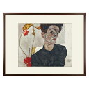 エゴン・シーレ 「ほおずきの実のある自画像」 アート紙にジクレー 複製画 額付き ウィーン分離派 オーストリアの画家 レオポルト美術館（ウィーン）所蔵 1912 bkegon16