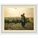 ジャン=フランソワ・ミレー 「羊使いの少女」 F6号（額外寸52x42cm） 高精彩工芸画＋手彩入り 木製額付き 複製画 レプリカ 風景画 人物画 19世紀フランスの画家 バルビゾン派 農民 洋画 Millet G4-BM011