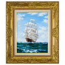 絵画　油彩画　F6号　「帆船」　手描き　額付き　油絵　肉筆　真筆　波　海洋画　風景画　開運風水