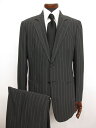 【ジョルジオアルマーニ GIORGIO ARMANI】 最高級 黒ラベル ストライプ柄 シングル スーツ (メンズ) チャコールグレー size50 ★MS3144★【中古】