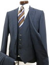 超美品 【ヒューゴボス HUGO BOSS】 COLMBO生地使用♪ 2つボタン シルク混 織柄 3ピーススーツ (メンズ) size44 ネイビー ◎3MS3797◎ 【中古】