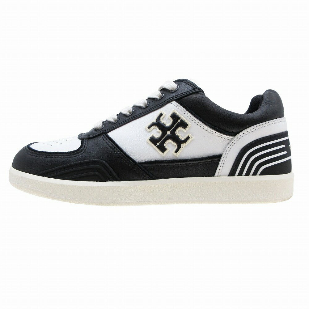 美品 TORY BURCH トリーバーチ スニーカー ロゴ シューズ クローバー コート CLOVER COURT 7.5 24.5cm 黒白 レディース 【中古】