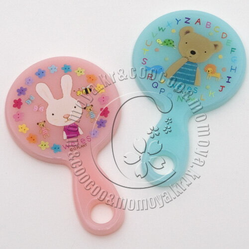 【メール便　送料無料！】WELES【ウェイルズ】てかがみ全2色可愛いウサギ(ピンク)とクマ(ブルー)の手鏡