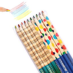 カラフル色鉛筆 レインボー色鉛筆 4色芯 多色えんぴつ 4色鉛筆 <strong>虹色鉛筆</strong> 三角軸 10本セット
