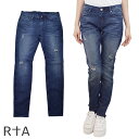 RtA アールティーエーレディース クラッシュデニムパンツ ストレート 細身 ヴィンテージ加工 ウォッシュ加工 ブルー
