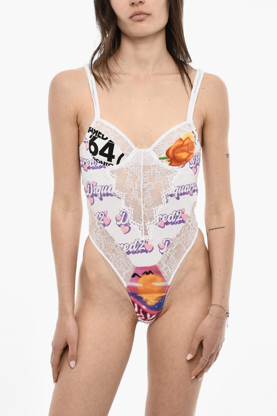 ディースクエアード DSQUARED2 アンダーウェア レディース Underwear LACE PRINTED BODY D8F0M5630 ISA01 110 関税 送料無料 ラッピング無料 dk