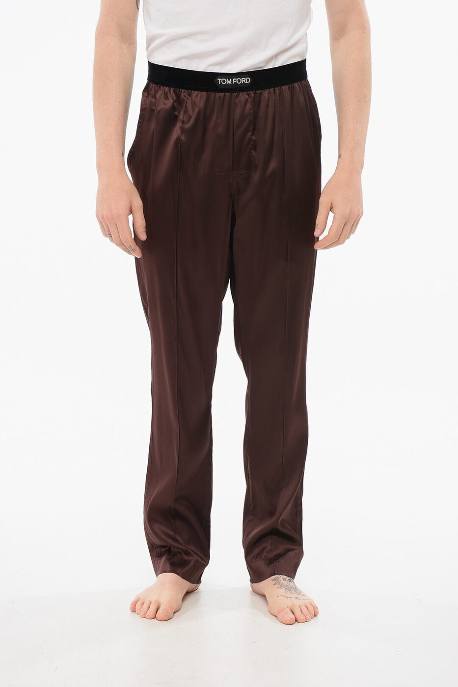 トム フォード TOM FORD アンダーウェア メンズ Underwear SILK SATIN PIJAMA PANTS WITH VELOUR DETAIL T4H201010 0 219 関税 送料無料 ラッピング無料 2020SS dk