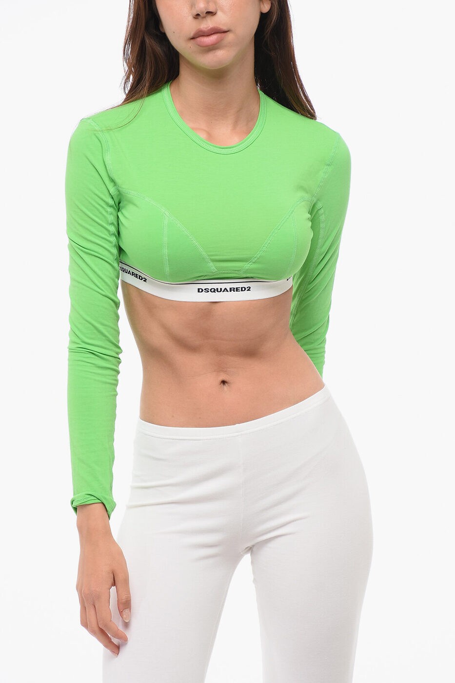 ディースクエアード DSQUARED2 アンダーウェア レディース Underwear LONG-SLEEVED CROP TOP WITH LOGOED WAISTBAND D8M084460 ISA01 321 関税 送料無料 ラッピング無料 dk