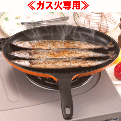 ＜送料無料＞≪即納OK！≫＜ガス火専用＞フィッシュパン　ガラスフタ付 よこ34cm(魚焼き器・グリルパン) PGH-79　竹原製缶さんまを焼けるフライパン、商品到着後商品レビューを書いて