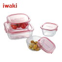 iwaki/イワキ パック&レンジ 角型4点セット ピンク耐熱ガラス PST-PRN4P1 1166-053_HB