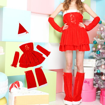 サンタコスプレ激安サンタコスクリスマスコスチューム大きいサイズセクシーサンタクロースパーティ衣装レッグウォーマーアームウォーマーサンタコスプレサンタコスチュームセクシーサンタミニスカサンタ赤レッド2016レディースレディースファッション