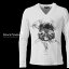 Vネック Tシャツ スカル ドクロ 骸骨 煙 スモーク メンズ 長袖 Tシャツ(ホワイト白) zkk047ls