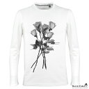 Tシャツ 薔薇 バラ柄 花柄 クルーネック 丸首 長袖Tシャツ メンズ スリム 細身 mens(ホワイト白) crzkk025ls