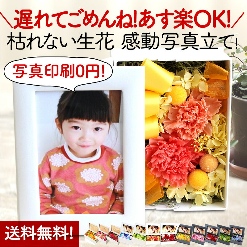 母の日ギフト 遅れてごめんね 写真印刷0円 枯れない生花感動写真立てKAREN 送料無料 あす楽OK プリザーブドフラワー フォトフレーム プレゼント プリザードフラワー 誕生日 結婚祝 父の日※あす楽以外5/21以降発送分